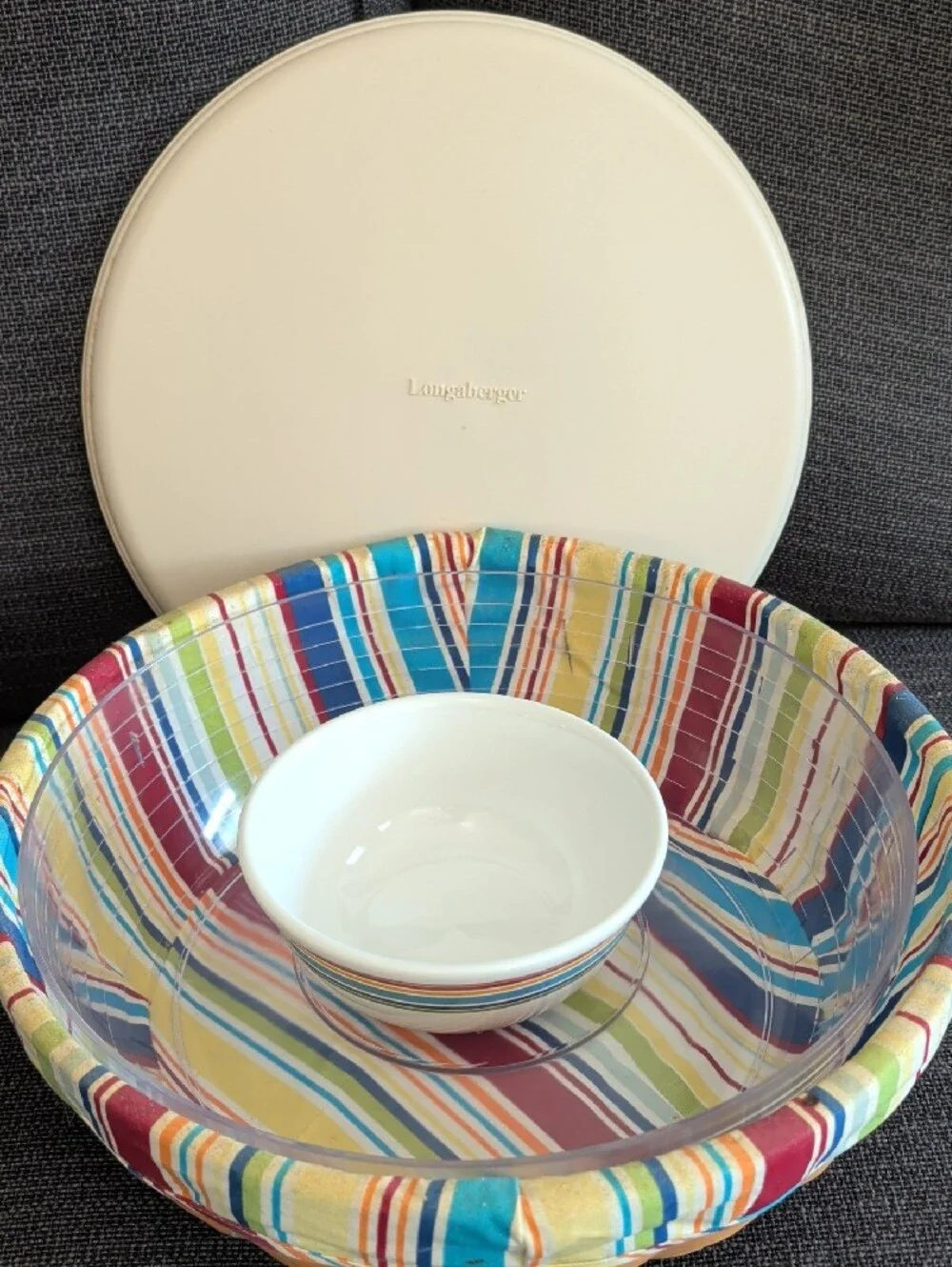 Longaberger Serve Around Basket with Multicolor Striped Liner